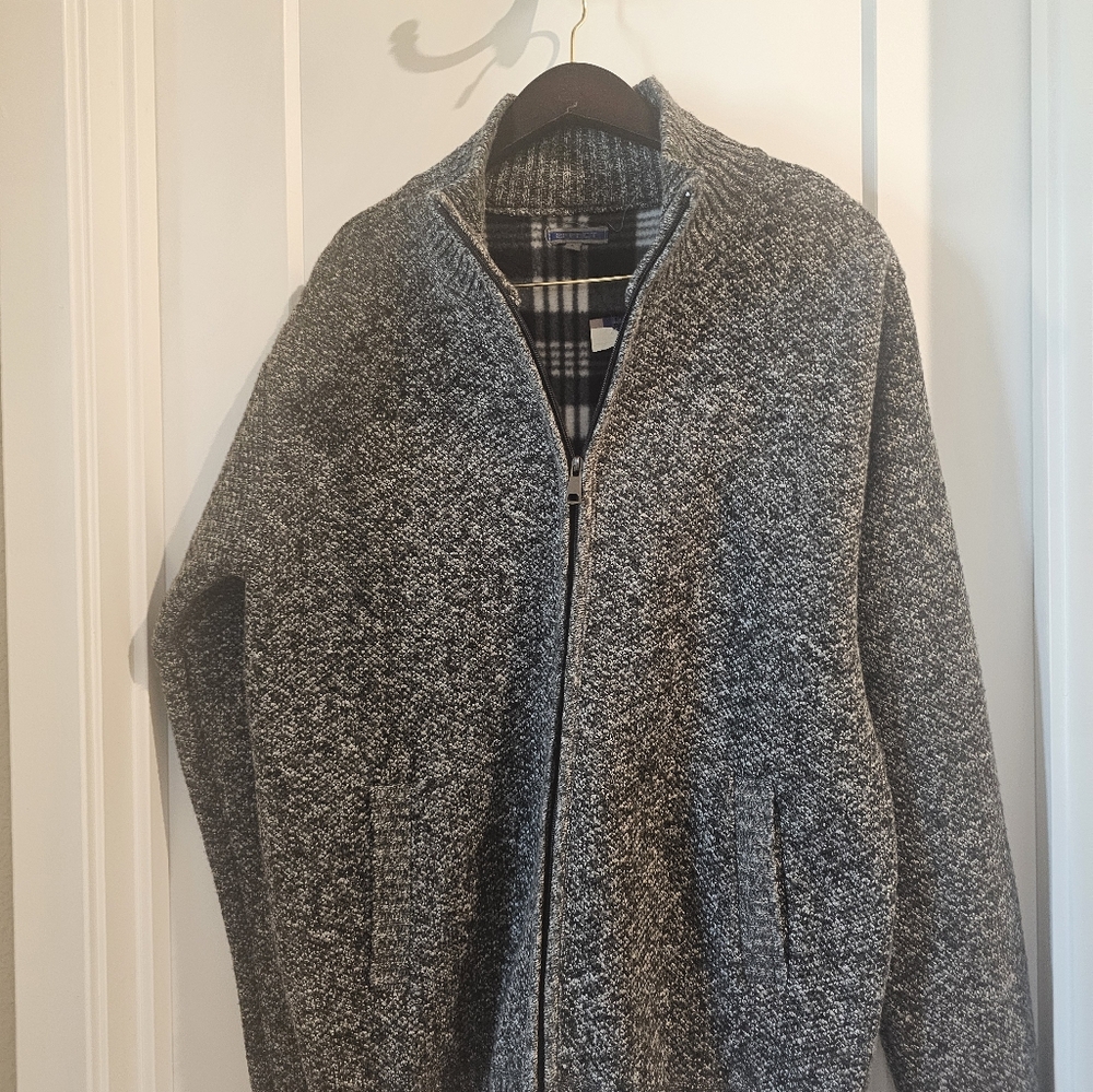 Gray Zip-Up Sweater with Textured  Polyester By Effects